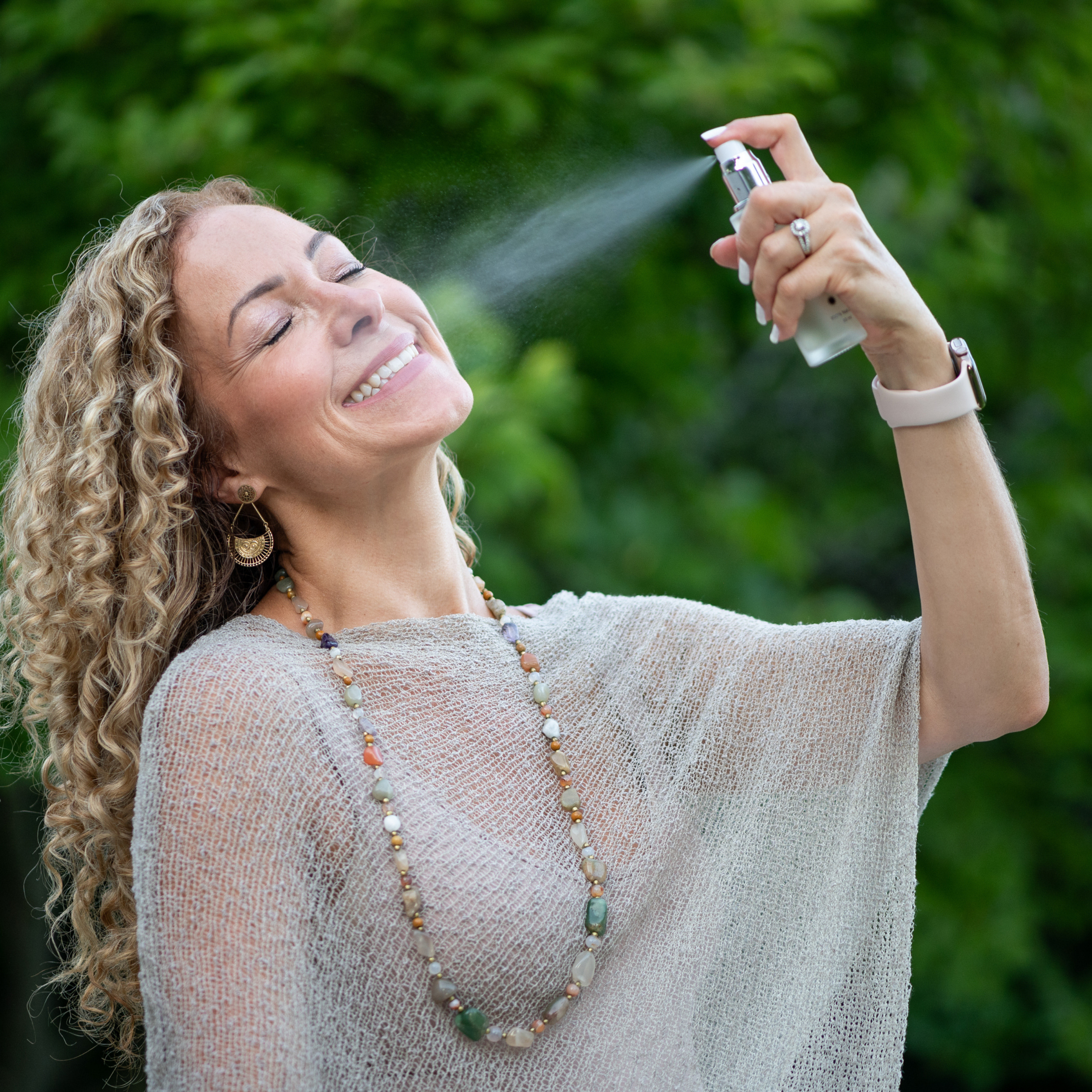 This all-natural facial tonic with organic rose and chamomile flower water helps soothe skin irritation and reduce stress